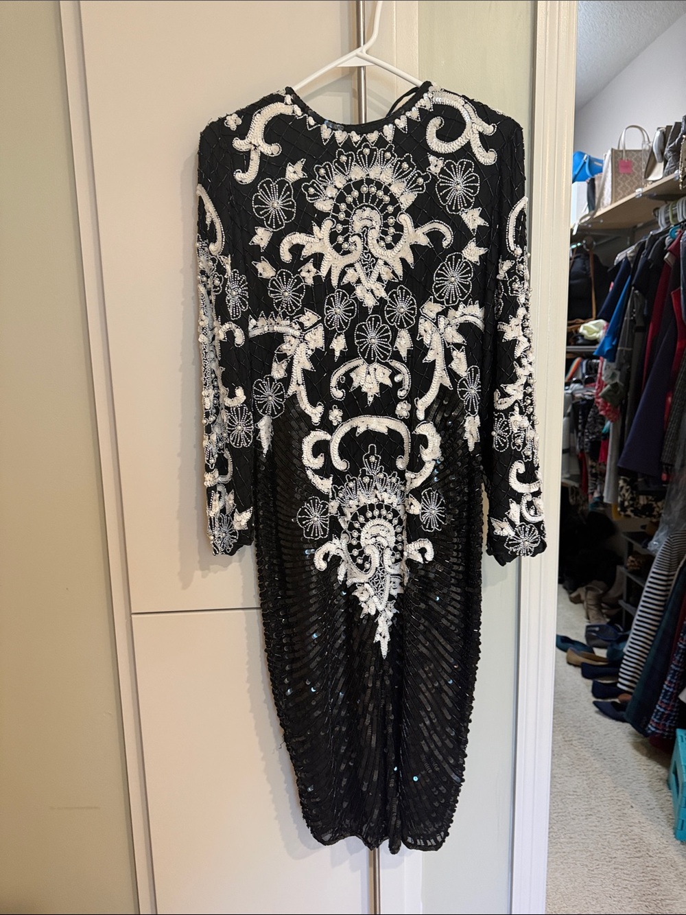 Vintage Beaded Long Sleeve Cocktail Dress